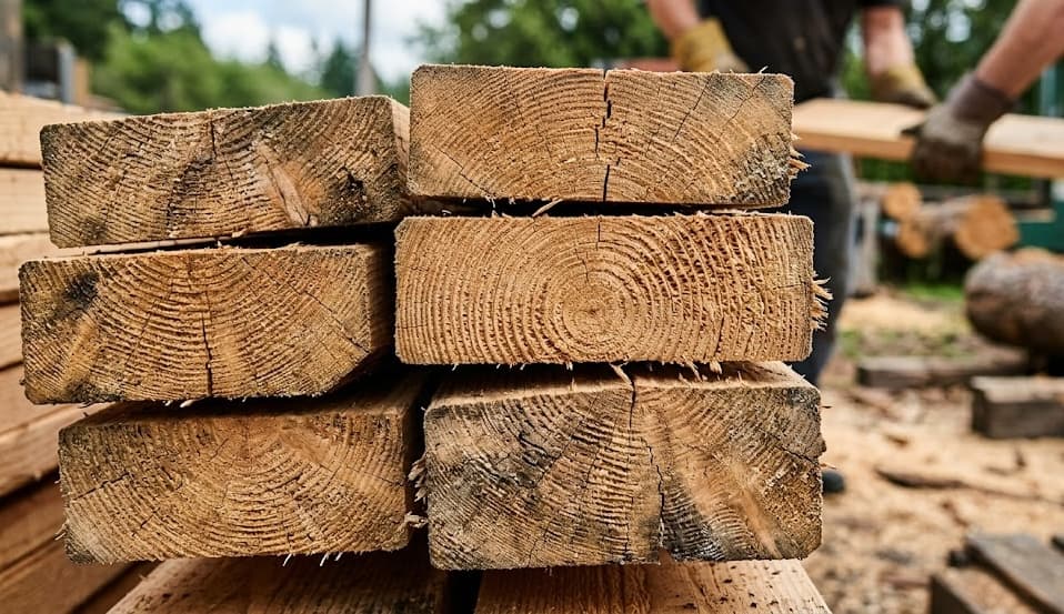 Close-up of reclaimed lumber showing aged grain and character